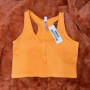 Urban Outfitters Orange Waffle Knit Cropped Tank Top Snap XL NWT